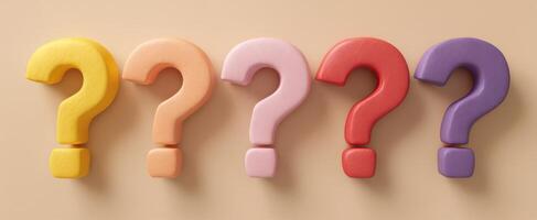 The collection of colorful question marks symbolizing curiosity and inquiry photo
