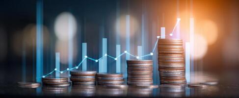 The coins stacked to visualize financial growth and investment trends. photo