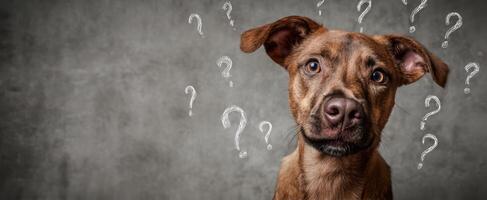 The thoughtful dog with a curious and puzzled expression against a textured background. photo