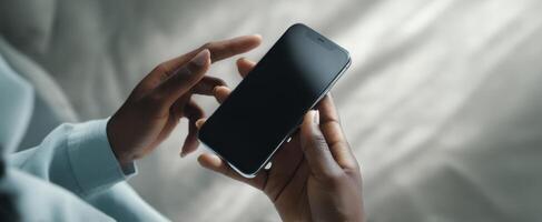 The modern smartphone in hands showcasing digital communication and interaction photo