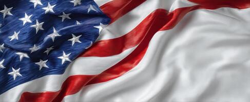 The American flag waving gracefully in a vibrant display of patriotism. photo