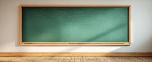 The chalkboard in a bright and modern classroom setting. photo
