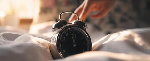 The elegant alarm clock reminding you to wake up gently in the morning light. photo