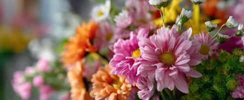 The Colorful Bouquet of Freshly Blooming Flowers in Soft Focus photo