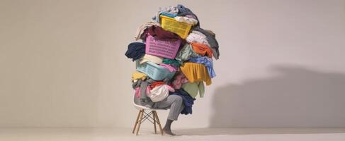 The Burden of Laundry Piled High on a Chair photo