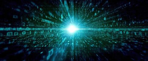 The abstract representation of digital data flow in a futuristic environment. photo