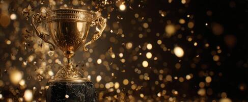The stunning golden trophy surrounded by a sparkling celebration backdrop photo