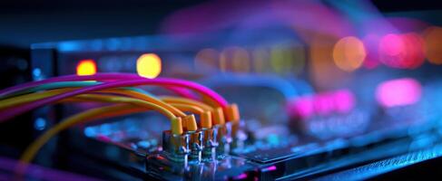 The vibrant network of cables and connections on a modern electronic circuit board photo