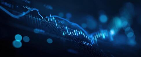 The digital graph showing fluctuating financial market trends and data insights. photo