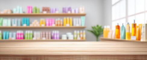 The elegant beauty store showcasing a variety of colorful skincare products. photo