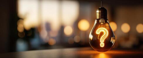 The illuminated lightbulb with a question mark inspiring creative thoughts. photo