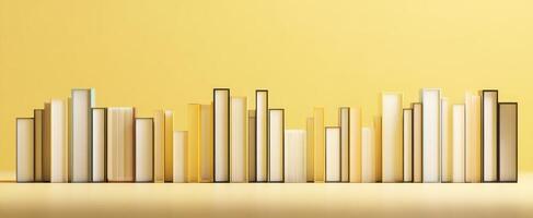 The colorful arrangement of books against a vibrant yellow background photo