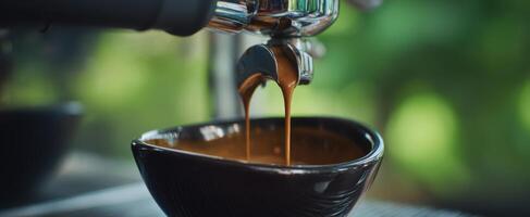 The espresso shot flowing from a coffee machine into a bowl photo