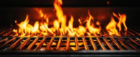 The Flames Dancing on a Grill Ready for Cooking Delicacies photo