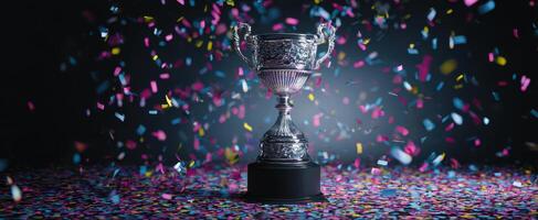 The Trophy Surrounded by Colorful Confetti Celebrating Victorious Moments photo
