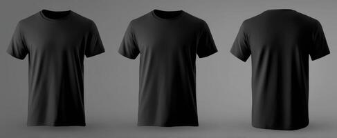 The versatile black t-shirt in front, back, and side views. photo