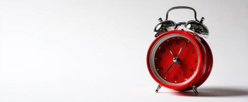 The vintage red alarm clock on a minimalist background showcasing time management elegance. photo