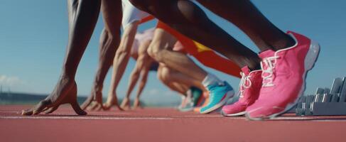 The dynamic start of athletes ready to sprint on the track. photo