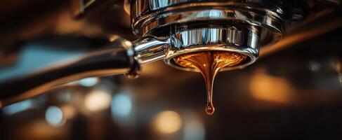 The espresso machine pouring a perfect shot of rich coffee. photo