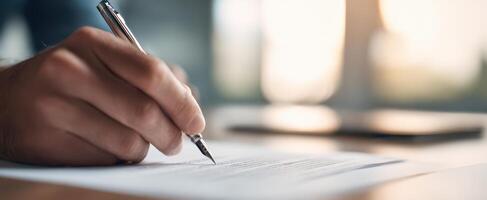 The Hand Signing a Document with a Pen in a Professional Setting photo