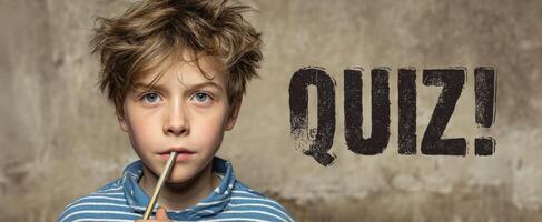 The thoughtful boy pondering a quiz with playful curiosity. photo