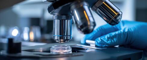 The microscope revealing details of microscopic samples in a laboratory setting. photo