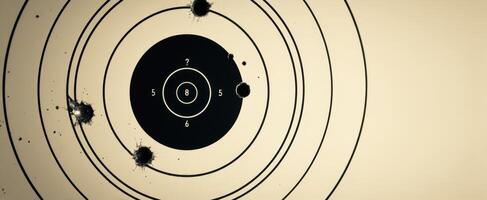 The detailed shooting target with bullet holes and scoring rings. photo