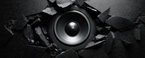 The speaker breaking through the wall for an impactful sound experience. photo