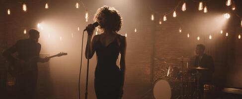 The captivating singer performing live with her band in a trendy venue. photo