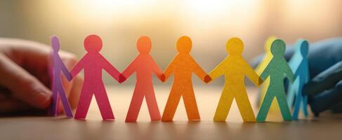 The colorful paper figures symbolize unity and collaboration in a community setting. photo