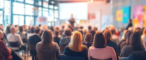 The Audience Engaged in a Professional Presentation at a Large Conference Event photo