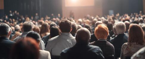 The engaged audience captivated by a speaker at a professional event photo