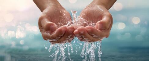 The Hands Cradling Water to Capture Nature's Essence and Beauty photo
