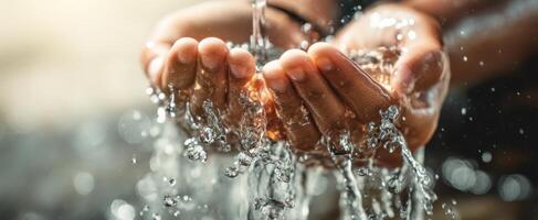 The Hands Catching Water in a Serene Outdoor Scene photo