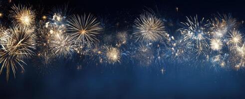 The vibrant display of fireworks lighting up the night sky beautifully. photo