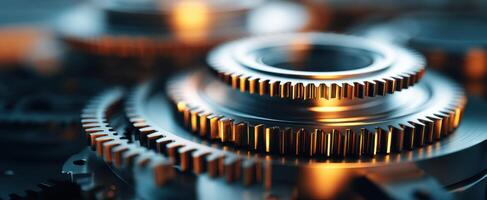 The intricate design of metallic gears in a mechanical assembly photo