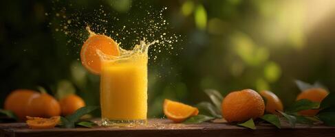 The Refreshing Glass of Orange Juice with a Vibrant Splash photo