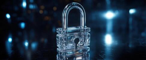 The transparent padlock symbolizing security and modern protection technologies. photo