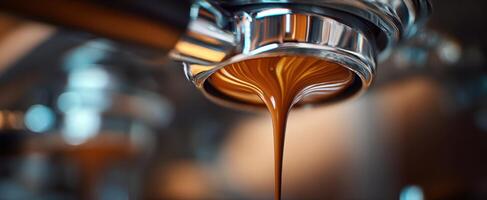 The espresso machine creating a rich stream of coffee for a perfect brew. photo