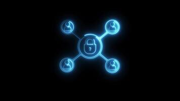 Global data communication security icon neon line animation isolated on black background video
