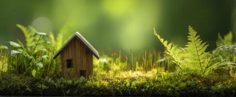 The Charming Miniature House Surrounded by Lush Greenery and Ferns photo
