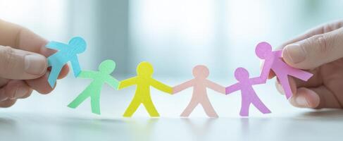 The colorful paper figures symbolize unity and collaboration among diverse communities. photo