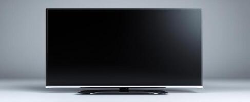 The sleek black television showcasing modern design and technology elegance. photo