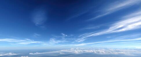 The breathtaking view of a clear blue sky with soft, wispy clouds. photo