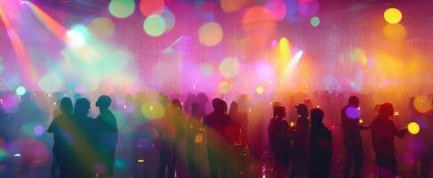 The vibrant dance floor illuminated by colorful lights and lively atmosphere. photo