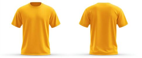 The vibrant yellow t-shirt displayed from front and back angles. photo
