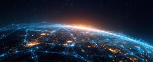 The Earth Connected by a Network of Digital Lights in Space photo