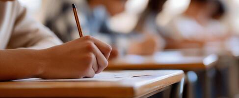 A person is writing on a piece of paper with a pencil photo