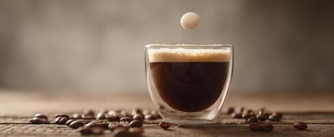 The coffee cup capturing a droplet above its frothy surface. photo