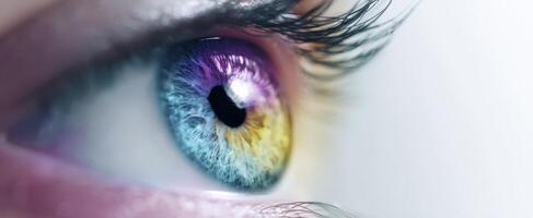 The mesmerizing beauty of a colorful and vibrant eye close-up. photo
